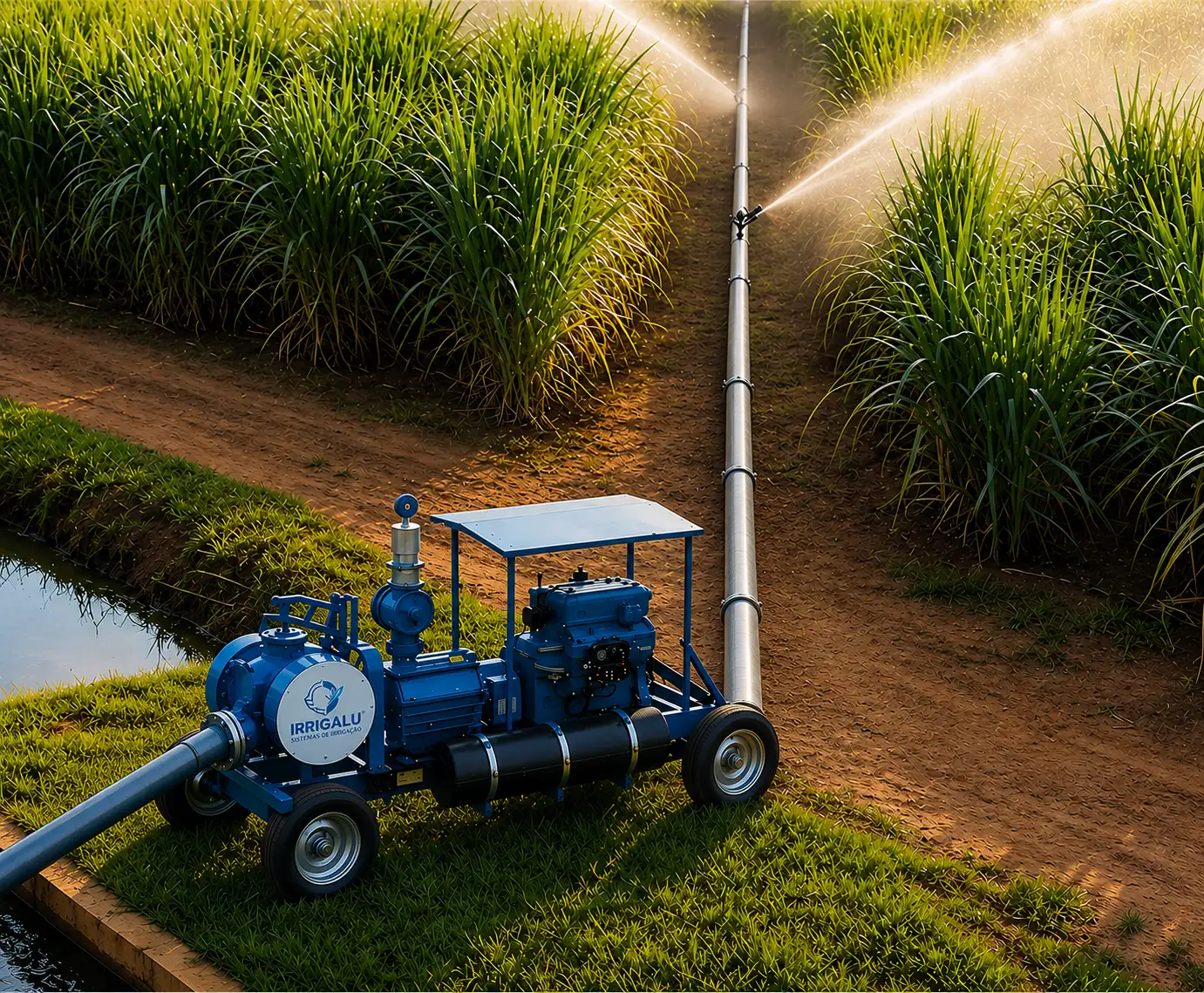 irrigação cana de açúcar motobomba irrigalu